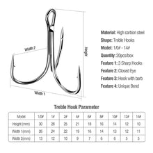Load image into Gallery viewer, Carbon Steel Treble Fishing Hook